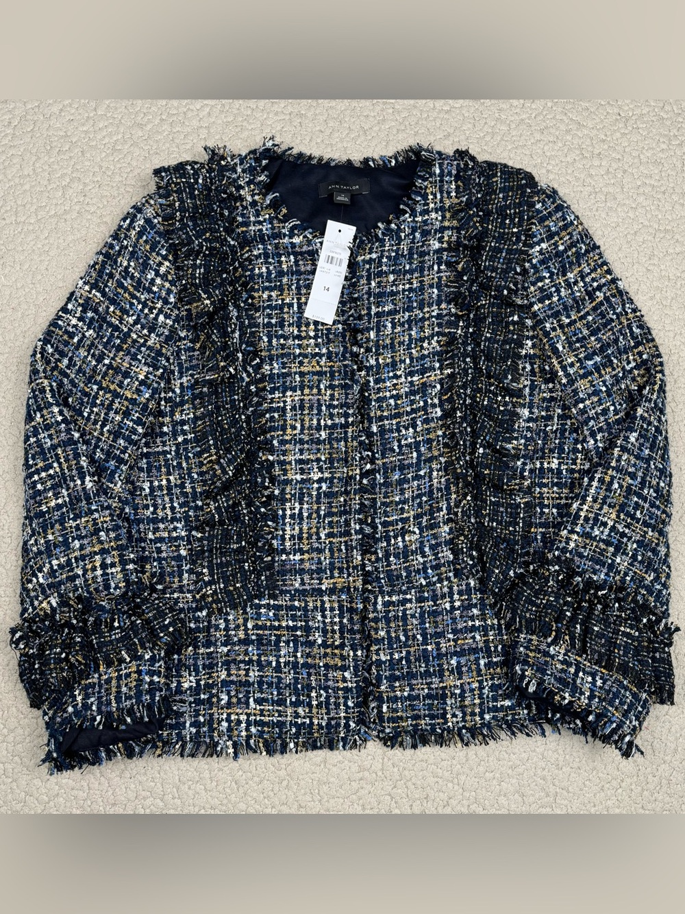 Ann Taylor Ruffle Tweed Peplum Jacket Blazer